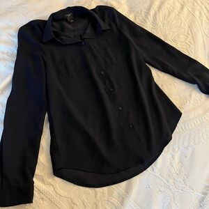 Ann Taylor Black Fitted Long Sleeve Button Down Shirt